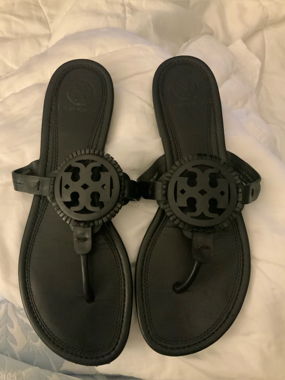 Tory Burch Black Patent Logo Thong Sandals
